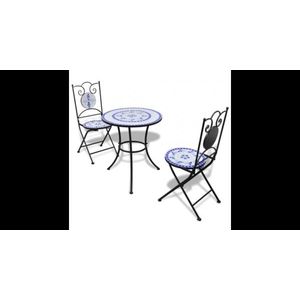Masa bistro mozaic 60 cm, 2 scaune, albastru / alb imagine