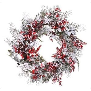 Decoratiune - Wreath Mix Berries Snow - Green and White | Kaemingk imagine