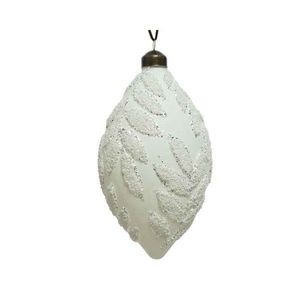 Set 2 globuri decorative - Olive Glitter Leaf Relief - White | Kaemingk imagine