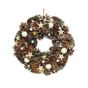 Decoratiune - Pinecone Wreath with Snow Balls - Green | Kaemingk imagine
