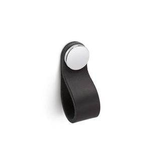 Maner, buton Flexa din piele neagra pentru mobilier, cu ornament crom lustruit, L: 70 mm - Viefe imagine
