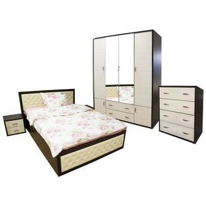 Set Dormitor Torino cu pat cu somiera metalica rabatabila pentru saltea 140x200 cm, Wenge / Brad imagine
