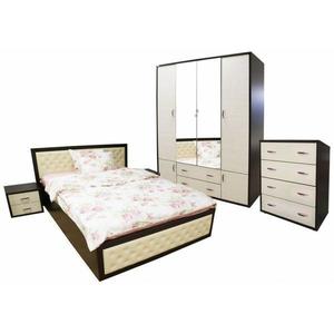 Dormitor Torino cu pat cu somiera metalica rabatabila pentru saltea 160x200 cm, Wenge / Brad imagine