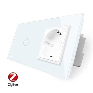 Intrerupator simplu ZigBee + priza simpla ZigBee, Livolo cu rama din sticla, Control de pe telefon imagine