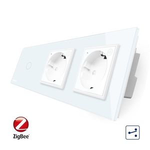 Intrerupator LIVOLO simplu ZigBee cap scara / cap cruce cu touch si 2 prize ZigBee din sticla, Control de pe telefon imagine