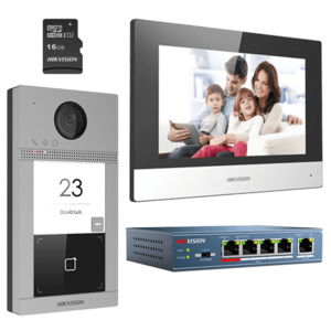 Kit videointerfon pentru familie HikVision DS-KIS604-S, Post exterior 2MP, Monitor 7 inch, Card memore 16 GB imagine