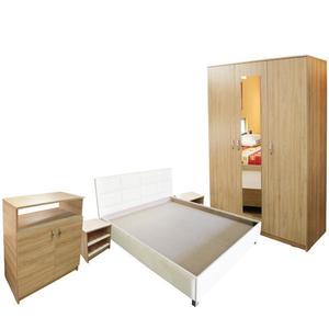 Dormitor Soft Sonoma cu pat tapitat bej pentru saltea 140x200 cm - Spectral Mobila imagine