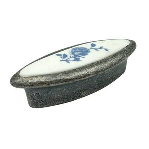 Buton pentru mobila cu insertie rasina floare albastra, finisaj argint oxidat, 32 mm - Malle imagine