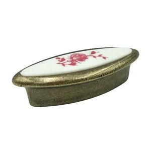 Buton pentru mobila cu insertie rasina floare rosie, finisaj bronz oxidat, 32 mm - Malle imagine