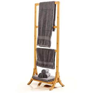 Blumfeldt Suport pentru prosoape, 3 tije pentru prosoape din metal, 40 x 104 x 27 cm, design scări, bambus imagine