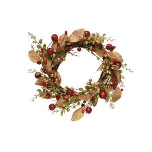 Decoratiune - Wreath Paper Leaves - Red-Gold Berries-Apples | Kaemingk imagine