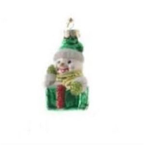 Decoratiune pentru brad - Figure Glass - Snowman Green Gift - Om De Zapada Cu Cadou Verde | Kaemingk imagine