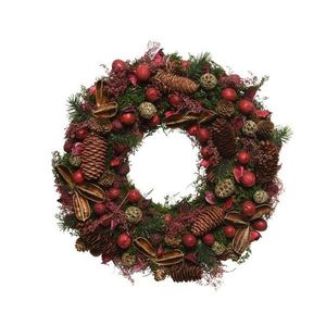 Decoratiune - Wreath Grass Pinecones and Nuts - Green-Red | Kaemingk imagine