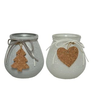 Suport pentru lumanare - Tealightholder Glass Frosted Matching Ribbon, Cork Heart, Cork Tree - mai multe modele | Kaemingk imagine