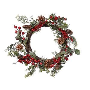 Decoratiune - Wreath Plastic Berries, Pinecones - Green-Red | Kaemingk imagine
