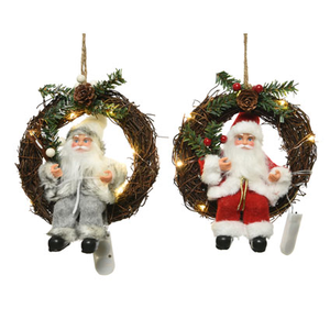 Decoratiune - Micro LED Wreath Polyester Sitting Santa - Indoor - mai multe culori | Kaemingk imagine