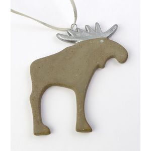 Decoratiune Craciun - Ceramic Elk on String, greyish brown/silver 8x8cm | Drescher imagine