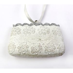 Decoratiune Craciun - Ceramic Purse on String, white/silver 6x4cm | Drescher imagine