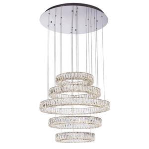 Candelabru Pendul Lumina Led Rotund, Pandantiv de cristal din sticla, cu cinci inele pentru sufragerie, dinning, dormitor imagine