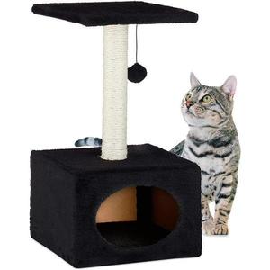 Stalp de zgariat pentru pisici, cu minge de joc si capac de plus, Negru, 31 x 31 x 56 cm imagine