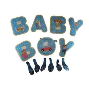 Banner Aniversar cu Baloane pentru Baieti, Baby Boy, Bleu, 3 m x 16 cm x 25 cm imagine