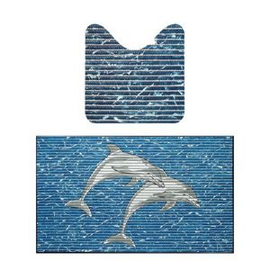 Covorase baie Dolphin Friedola, model delfini, 3D, albastru, antiderapant, spuma PVC, 48x80cm + 48x48cm, set 2 buc, cod 79640.3 imagine