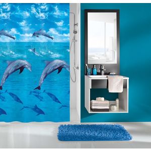 Perdea dus Kleine Wolke Dolphin, model delfini, albastru, plastic ecologic, 180x200cm, Cod 34287 imagine