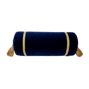 Perna decorativa cilindrica bleumarin inchis din catifea si auriu 50 cm x 22 cm Zalnok imagine