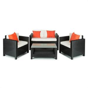 Blumfeldt VERONA, negru / bej / portocaliu, mobilier de grădină, 4 părți, poliuretan imagine