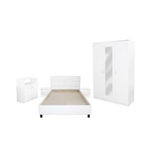 Set Dormitor Soft alb cu pat tapitat Alb pentru saltea 140x200 cm imagine