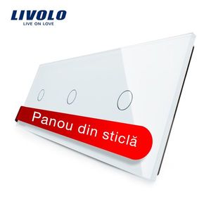 Panou intrerupator simplu+simplu+simplu cu touch Livolo din sticla imagine