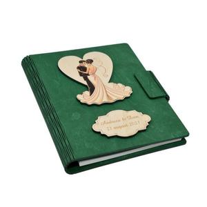 Guestbook din lemn personalizat, Caiet de amintiri, Verde inchis, A5, pentru nunta, Piksel, pix din lemn inclus imagine