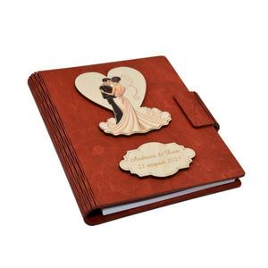 Guestbook din lemn personalizat, Caiet de amintiri, Rosu, A5, pentru nunta, Piksel, pix din lemn inclus imagine