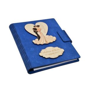 Guestbook din lemn personalizat, Caiet de amintiri, albastru, A5, pentru nunta, Piksel, pix din lemn inclus imagine