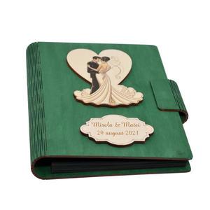 Guestbook din lemn personalizat, Caiet de amintiri, verde inchis, A5, pentru nunta, Piksel, pix si lipici inclus imagine