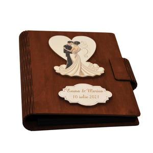 Guestbook din lemn personalizat, Caiet de amintiri, maro, A5, pentru nunta, Piksel, pix si lipici inclus imagine
