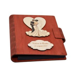 Guestbook din lemn personalizat, Caiet de amintiri, rosu, A5, pentru nunta, Piksel, pix si lipici inclus imagine
