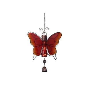 Decoratiune de gradina Butterfly cu lampa solara Led si clopotel, Portocaliu imagine