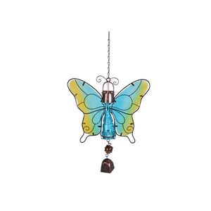 Decoratiune de gradina Butterfly cu lampa solara Led si clopotel, Albastru/Galben imagine
