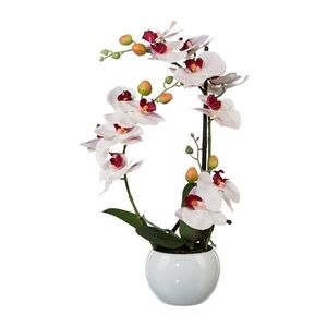Orhidee artificială în ghiveci ceramic, alb, 42 cm imagine
