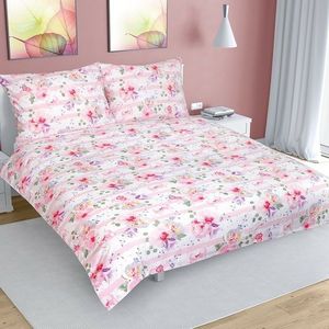 Lenjerie de pat din bumbac Floare cu dungi, roz, 200 x 200 cm, 2 buc. 70 x 90 cm imagine