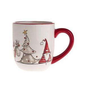Cană de Crăciun Spiridușul și renul, ceramică, 550 ml, roșu imagine