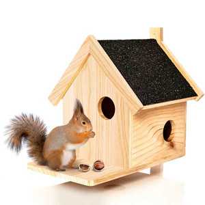 Blumfeldt Căsuță pentru veveriță, alimentator, hibernare, 4 intrări, lemn de pin, netratat, realizat manual imagine