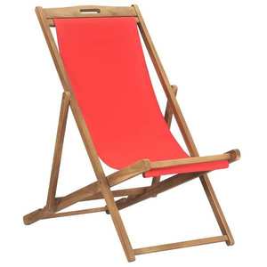 vidaXL Scaun de plajă pliabil, roșu, lemn masiv de tec imagine