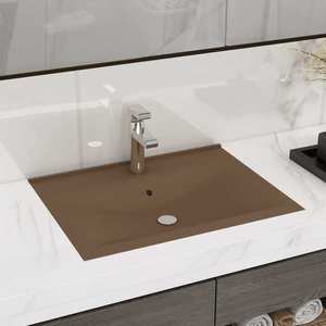 vidaXL Chiuvetă baie lux, orificiu robinet crem mat 60x46 cm ceramică imagine
