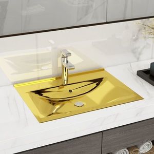 vidaXL Chiuvetă cu preaplin, auriu, 60x46x16 cm, ceramică imagine