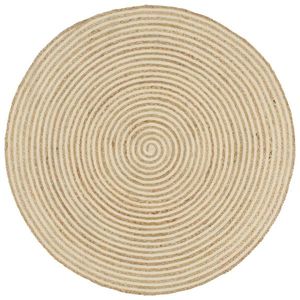 vidaXL Covor lucrat manual cu model spiralat, alb, 150 cm, iută imagine