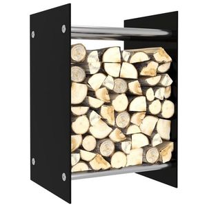 vidaXL Rastel lemne de foc, negru, 40 x 35 x 60 cm, sticlă imagine