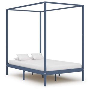 vidaXL Cadru de pat cu baldachin, gri, 120x200 cm, lemn masiv de pin imagine