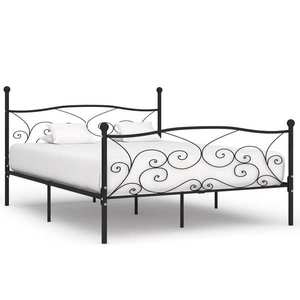 vidaXL Cadru de pat cu bază din șipci, negru, 200 x 200 cm, metal imagine